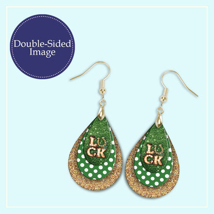 Luck Horseshoe Teardrop Earrings – Green and Gold St. Patrick’s Day Dangle Earrings