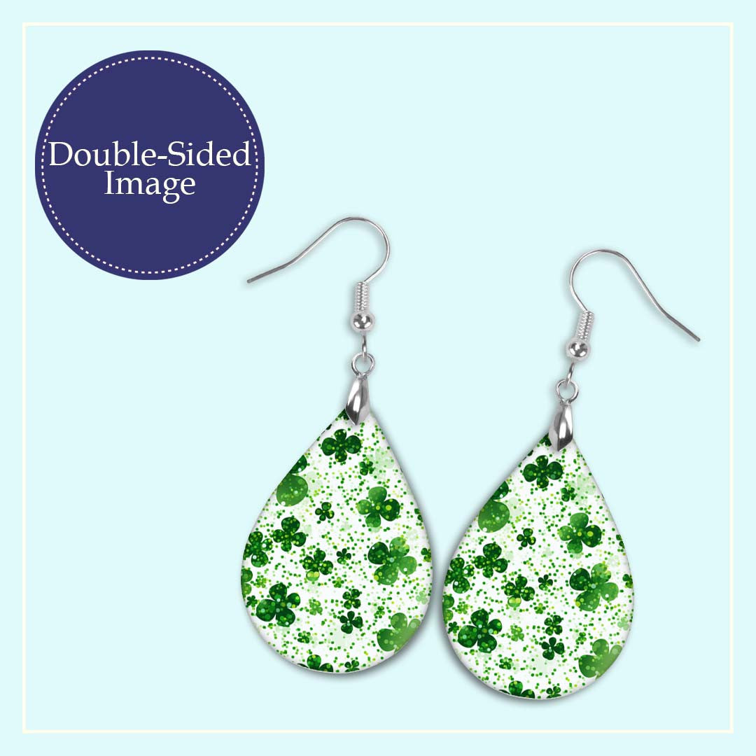 Shamrock Earrings Green White Wood St Patrick's Day Teardrop Earrings