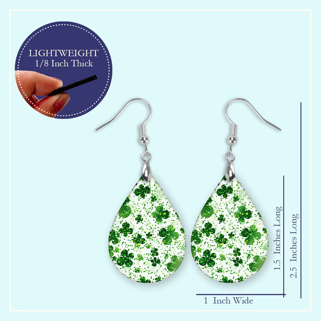 Shamrock Earrings Green White Wood St Patrick's Day Teardrop Earrings