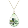 Shamrock Patchwork Teardrop Necklace – Green Quilted Clover Pendant with Gold Chain