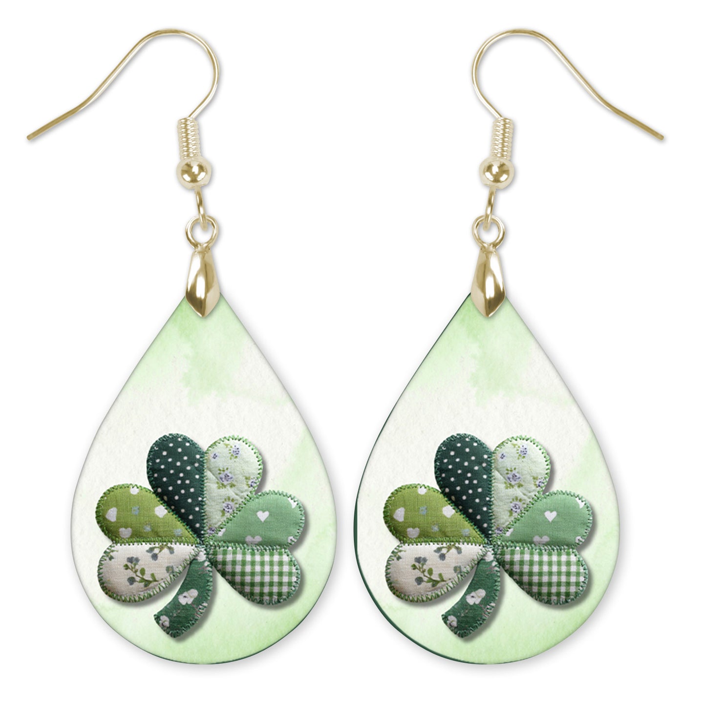 Quilted Shamrock Teardrop Earrings – Green St. Patrick’s Day Dangle Earrings