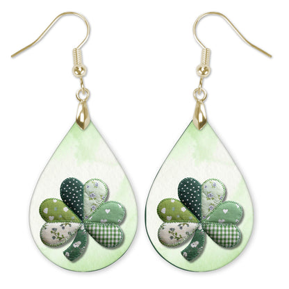Quilted Shamrock Teardrop Earrings – Green St. Patrick’s Day Dangle Earrings