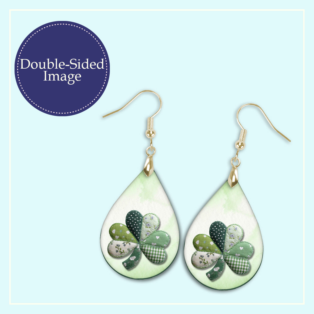 Quilted Shamrock Teardrop Earrings – Green St. Patrick’s Day Dangle Earrings
