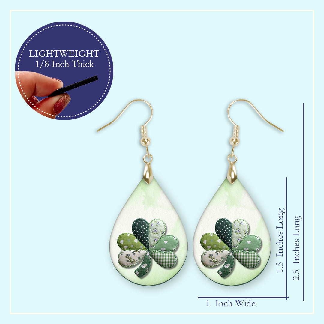 Quilted Shamrock Teardrop Earrings – Green St. Patrick’s Day Dangle Earrings