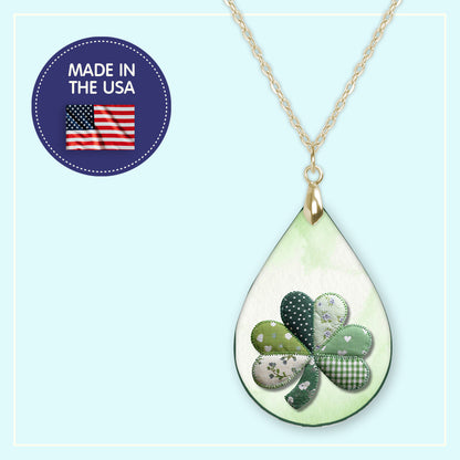 Quilted Shamrock Teardrop Earrings – Green St. Patrick’s Day Dangle Earrings