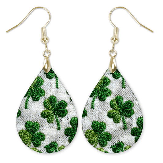 Knitted Shamrock Teardrop Earrings – Green St. Patrick’s Day Dangle Earrings