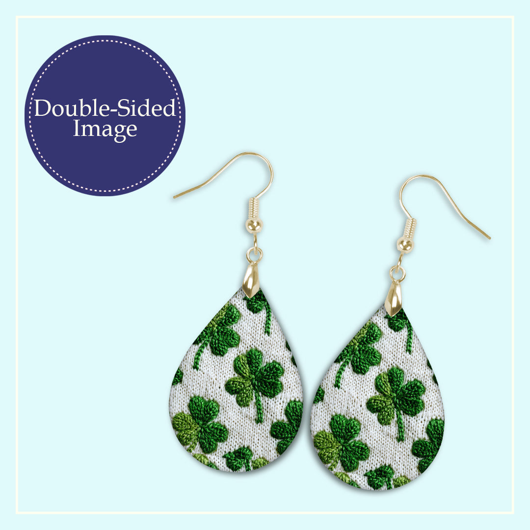 Knitted Shamrock Teardrop Earrings – Green St. Patrick’s Day Dangle Earrings