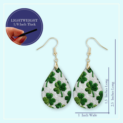 Knitted Shamrock Teardrop Earrings – Green St. Patrick’s Day Dangle Earrings