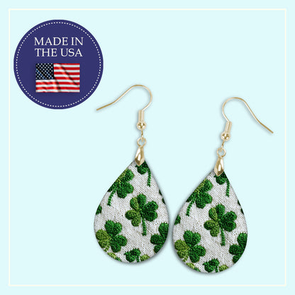 Knitted Shamrock Teardrop Earrings – Green St. Patrick’s Day Dangle Earrings