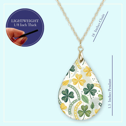 Minimal Shamrock Teardrop Earrings – Green and Gold St. Patrick’s Day Dangle Earrings
