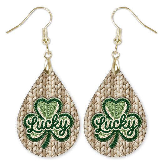Lucky Shamrock Teardrop Earrings – Green Knit St. Patrick’s Day Dangle Earrings