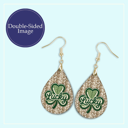 Lucky Shamrock Teardrop Earrings – Green Knit St. Patrick’s Day Dangle Earrings