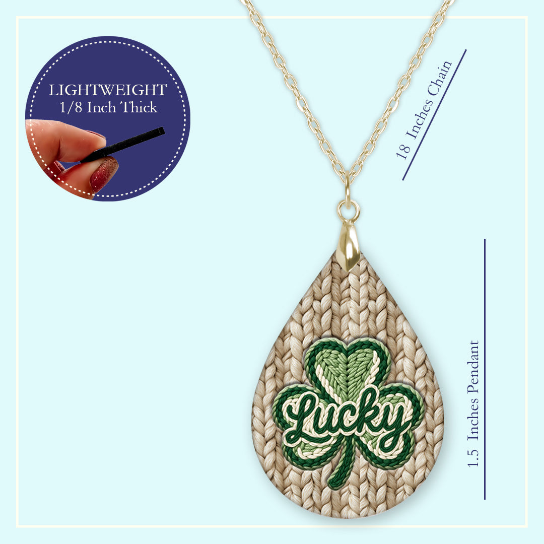 Lucky Shamrock Teardrop Earrings – Green Knit St. Patrick’s Day Dangle Earrings