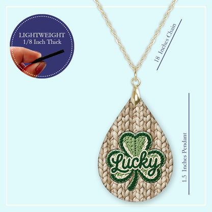 Lucky Shamrock Teardrop Earrings – Green Knit St. Patrick’s Day Dangle Earrings