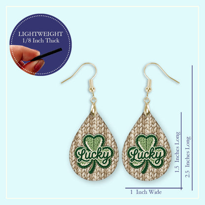 Lucky Shamrock Teardrop Earrings – Green Knit St. Patrick’s Day Dangle Earrings