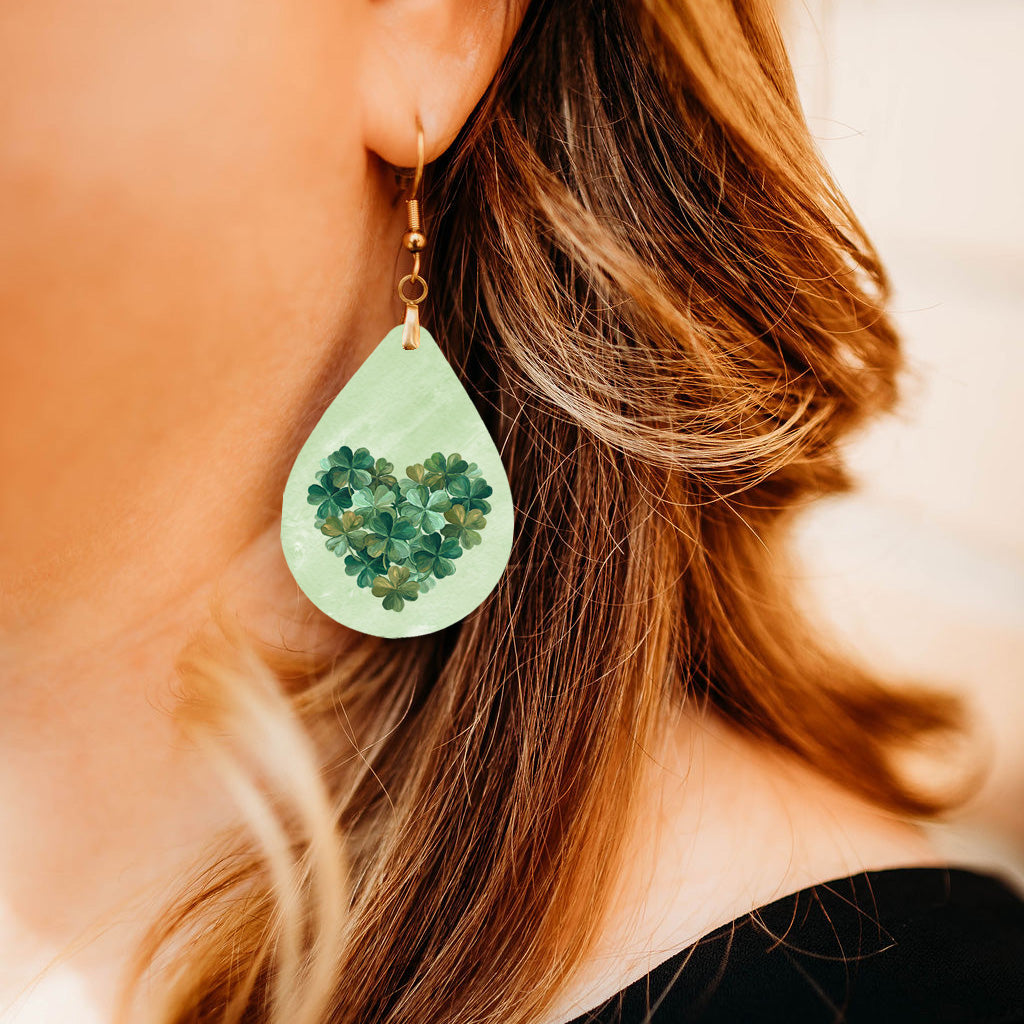 Clover Heart Teardrop Earrings – Green Four-Leaf Clover St. Patrick’s Day Dangle Earrings