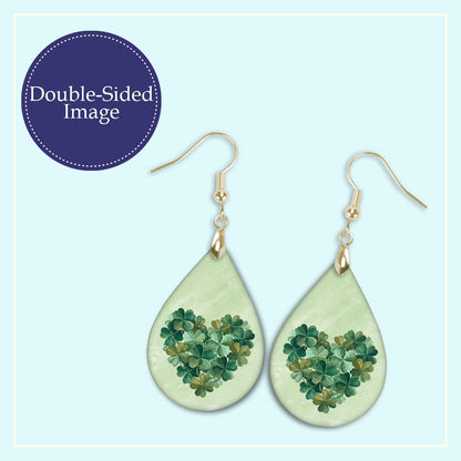 Clover Heart Teardrop Earrings – Green Four-Leaf Clover St. Patrick’s Day Dangle Earrings