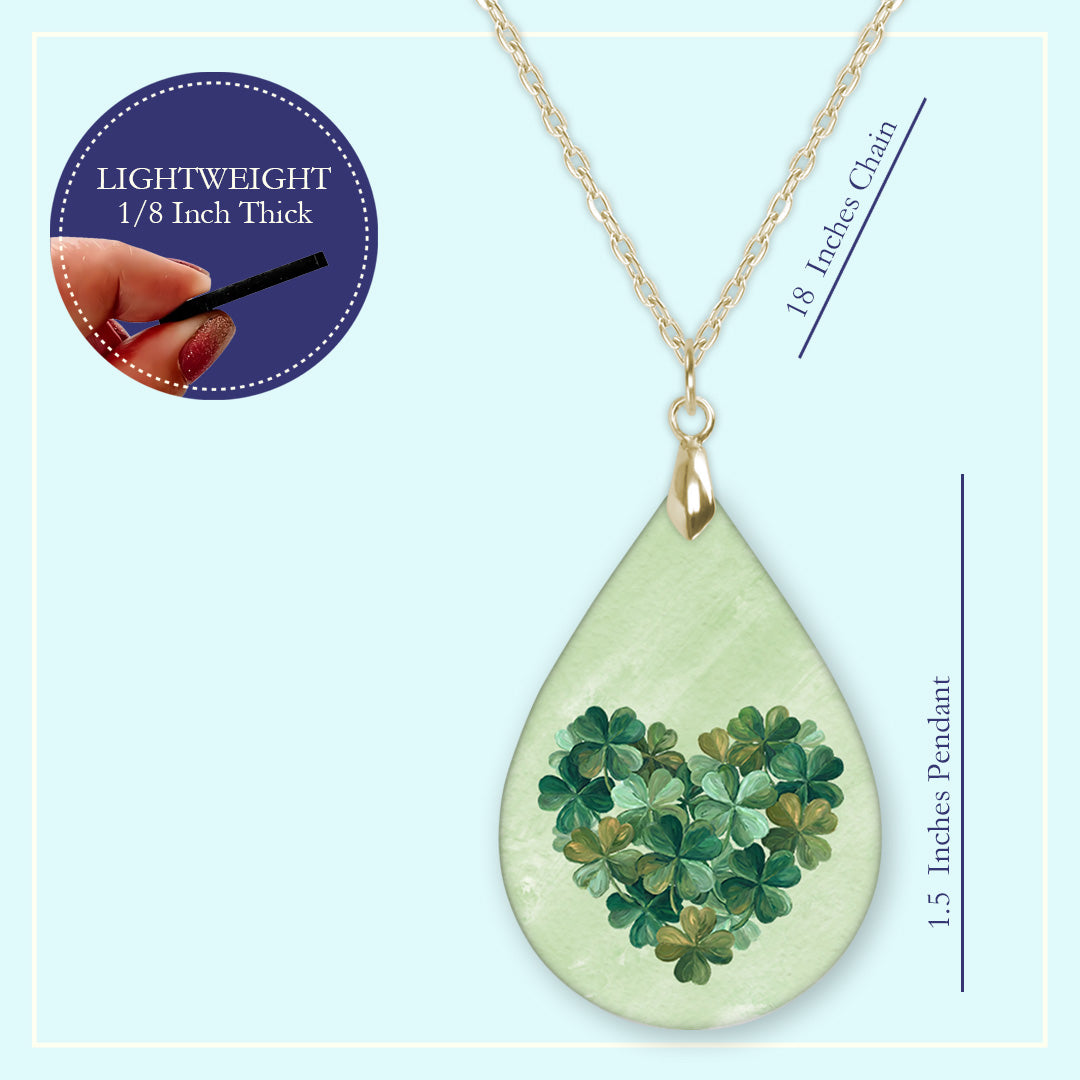 Clover Heart Teardrop Earrings – Green Four-Leaf Clover St. Patrick’s Day Dangle Earrings