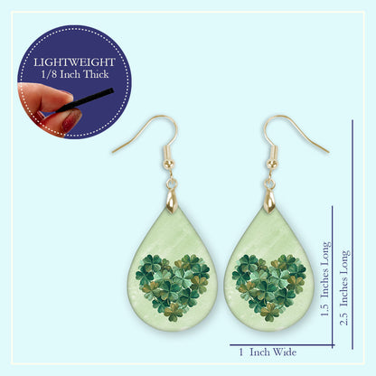 Clover Heart Teardrop Earrings – Green Four-Leaf Clover St. Patrick’s Day Dangle Earrings