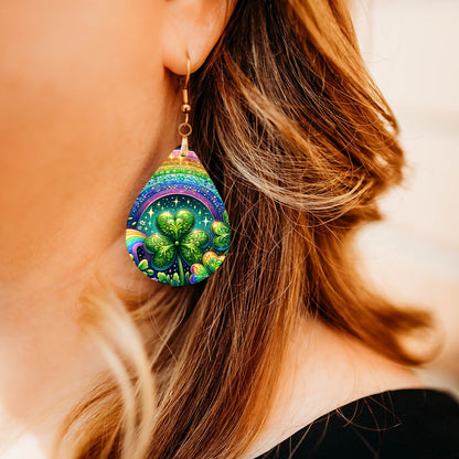 Rainbow Shamrock Teardrop Earrings – Colorful St Patrick’s Day Dangle Earrings