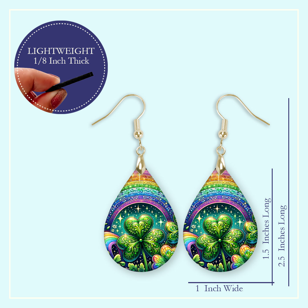 Rainbow Shamrock Teardrop Earrings – Colorful St Patrick’s Day Dangle Earrings