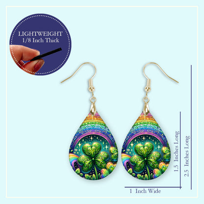 Rainbow Shamrock Teardrop Earrings – Colorful St Patrick’s Day Dangle Earrings