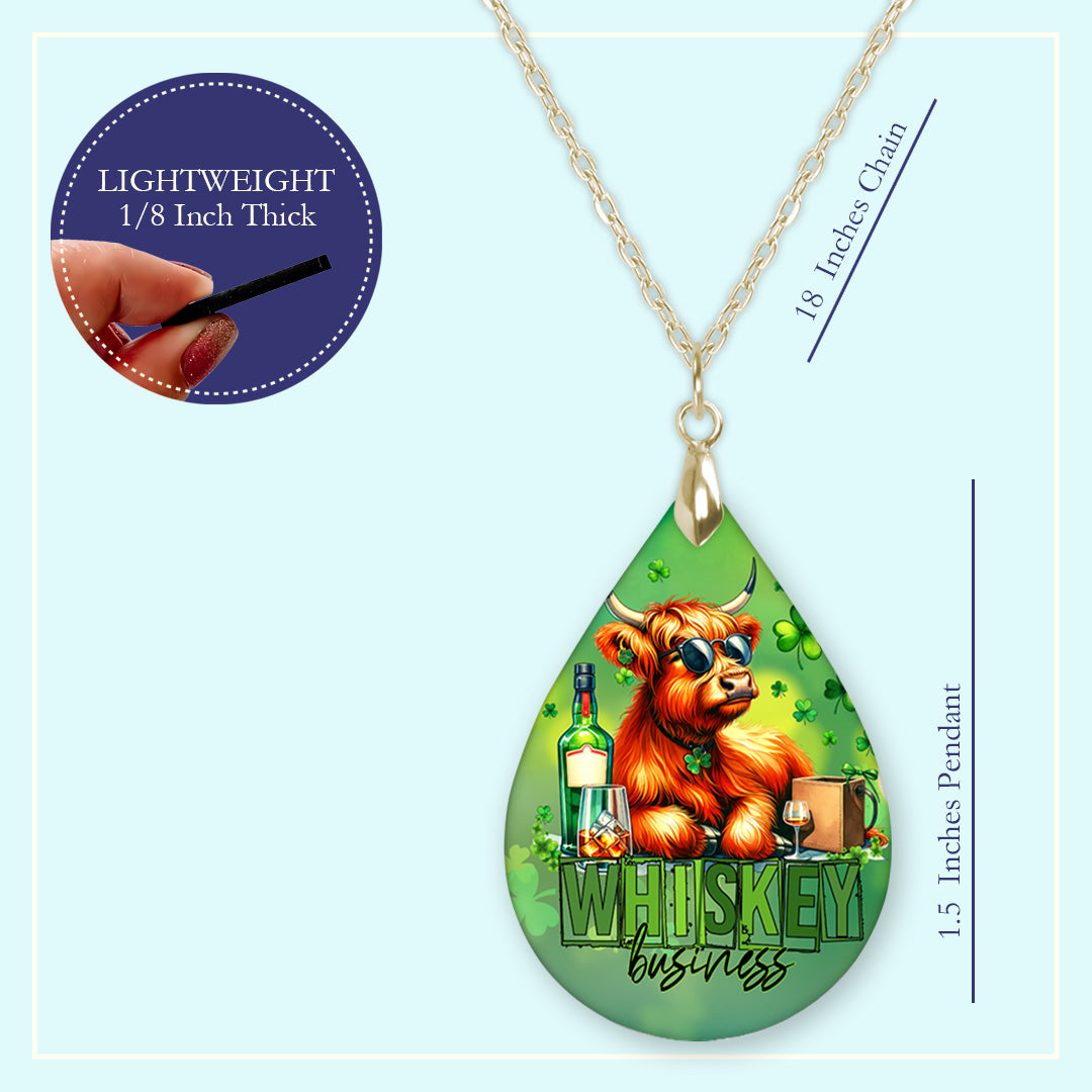 Whiskey Business Highland Cow Teardrop Earrings – Funny St Patrick’s Day Dangle Earrings
