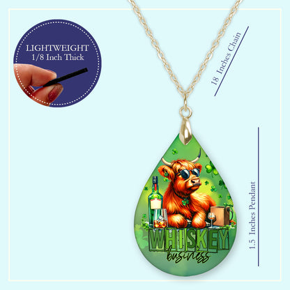 Whiskey Business Highland Cow Teardrop Earrings – Funny St Patrick’s Day Dangle Earrings
