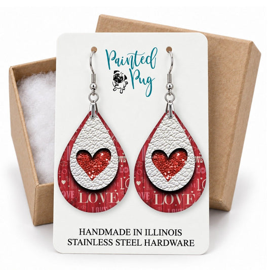 Valentine's Day Heart Teardrop Earrings gift box