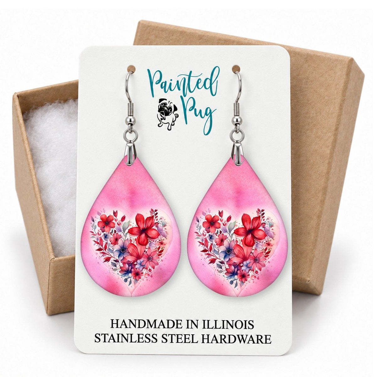 Valentine's Day Floral Heart Teardrop Earrings gift box