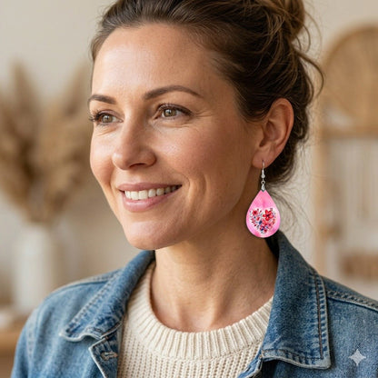 Valentine's Day Floral Heart Teardrop Earrings worn by model