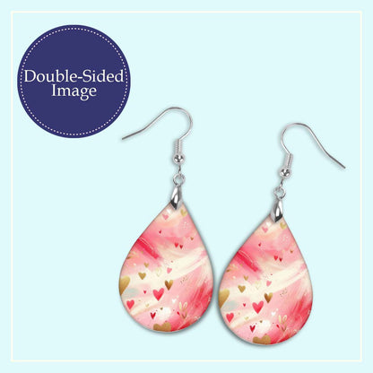 Pink Heart Teardrop Earrings – Valentine’s Day Lightweight Dangles
