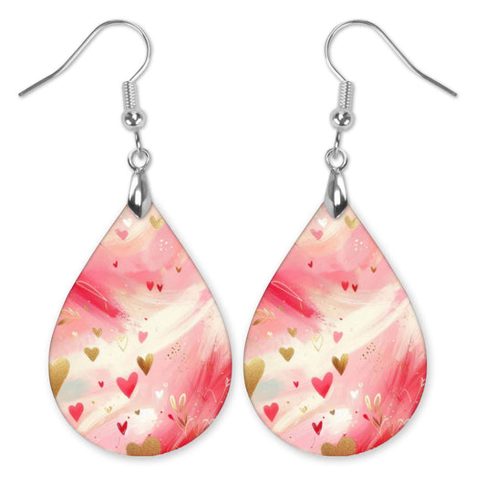 Pink Heart Teardrop Earrings – Valentine’s Day Lightweight Dangles