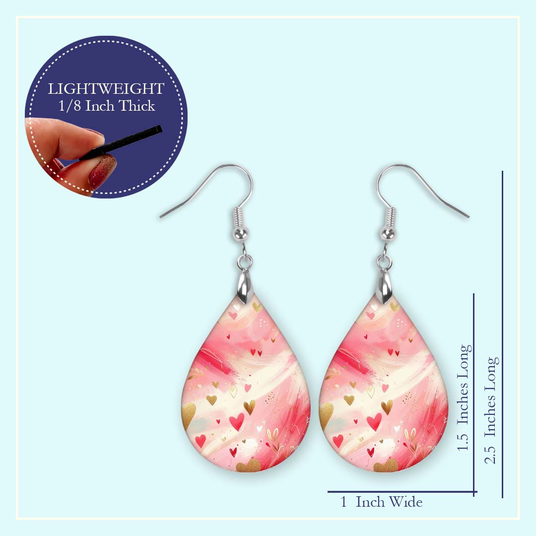 Pink Heart Teardrop Earrings – Valentine’s Day Lightweight Dangles