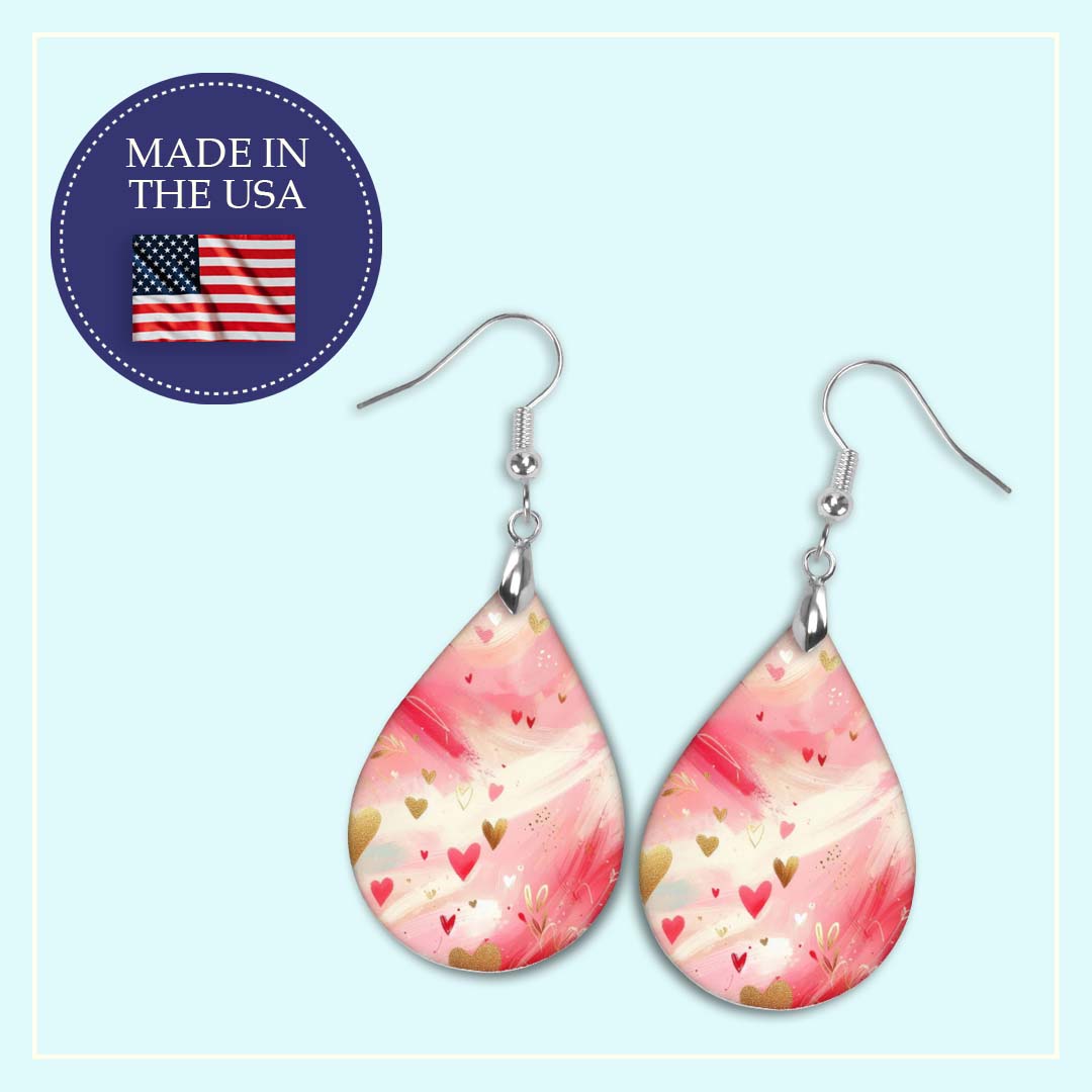 Pink Heart Teardrop Earrings – Valentine’s Day Lightweight Dangles