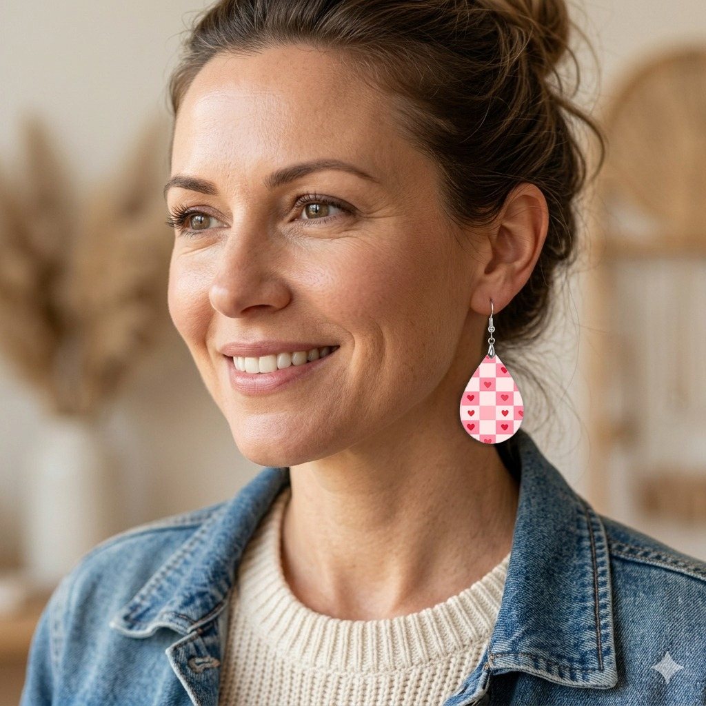 Heart Teardrop Earrings worn by model