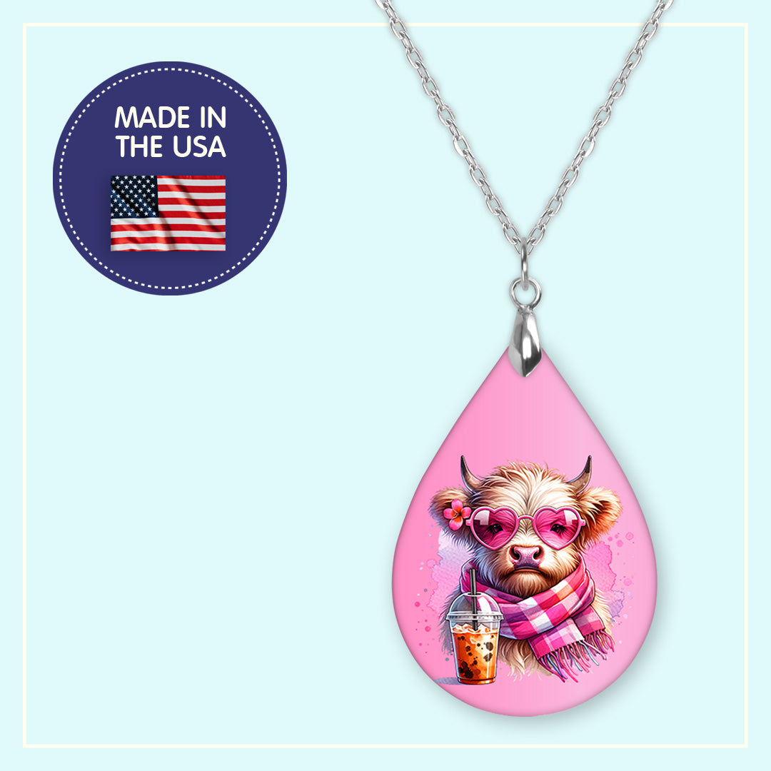 Valentine Cow Teardrop Earrings – Pink Heart Sunglasses Cow Dangles