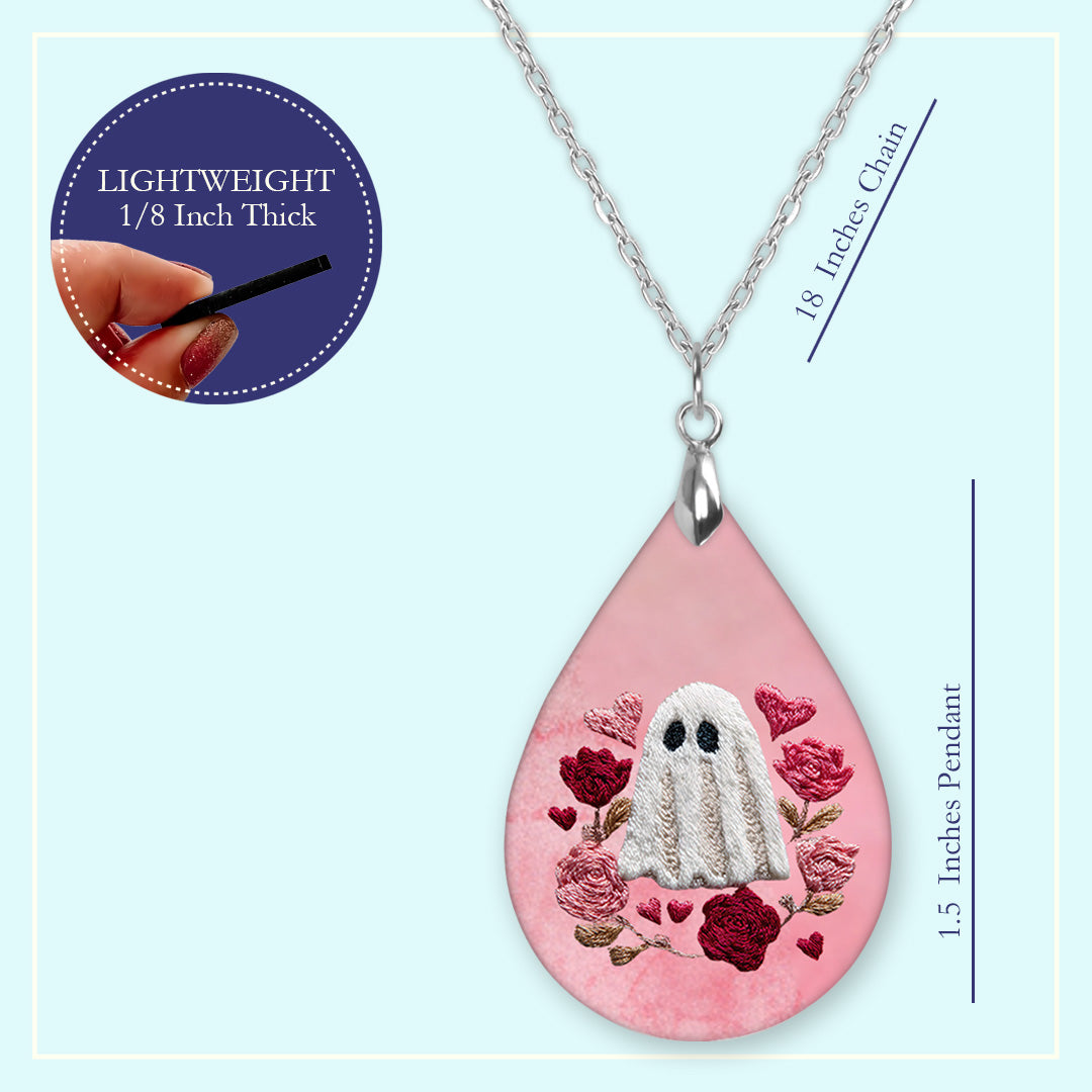 Valentine Ghost Teardrop Earrings – Pink Floral Valentine Dangle Earrings