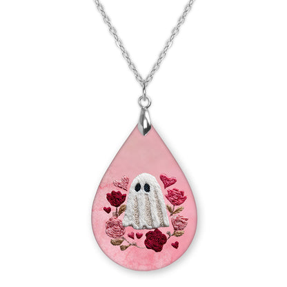 Valentine Ghost Teardrop Earrings – Pink Floral Valentine Dangle Earrings