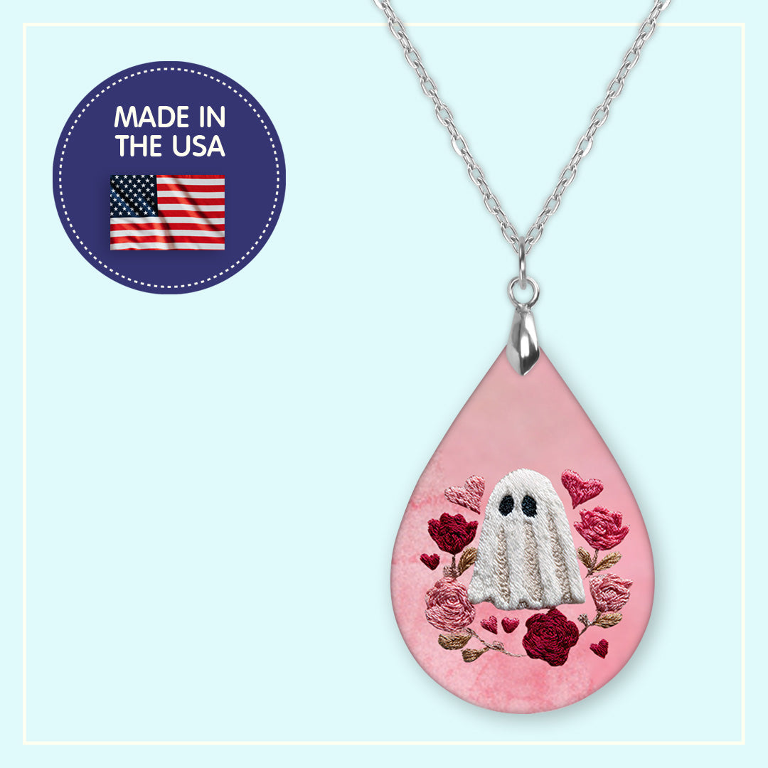 Valentine Ghost Teardrop Earrings – Pink Floral Valentine Dangle Earrings