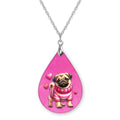 Valentine Pug Teardrop Necklace – Pink Pug Valentine Pendant Necklace