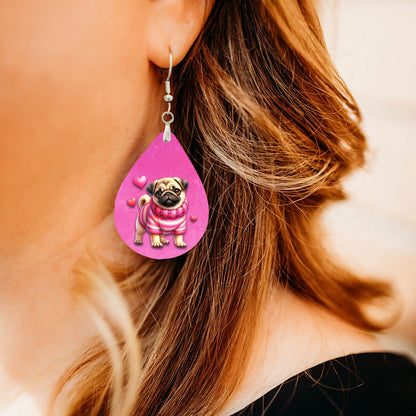 Valentine Pug Teardrop Earrings – Pink Dog Valentine Dangle Earrings