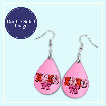XOXO Bow Teardrop Earrings – Pink Valentine XOXO Dangle Earrings