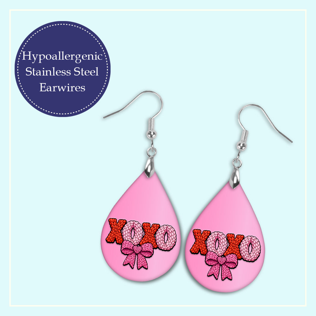 XOXO Bow Teardrop Earrings – Pink Valentine XOXO Dangle Earrings