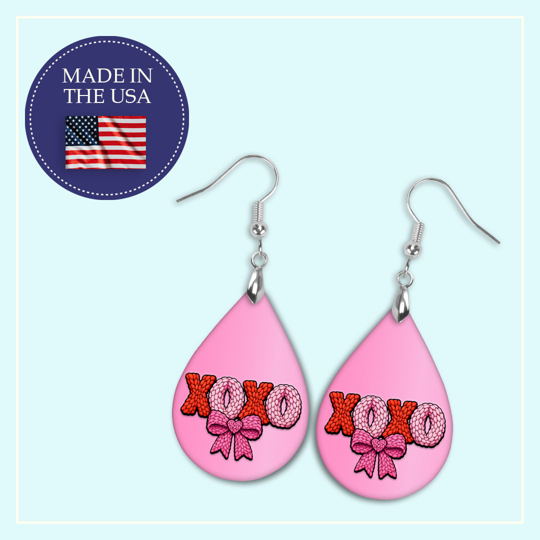 XOXO Bow Teardrop Earrings – Pink Valentine XOXO Dangle Earrings