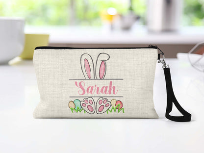 Personalized Easter bunny name makeup bag wristlet