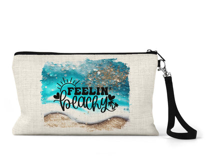 Feelin Beachy makeup bag on counter