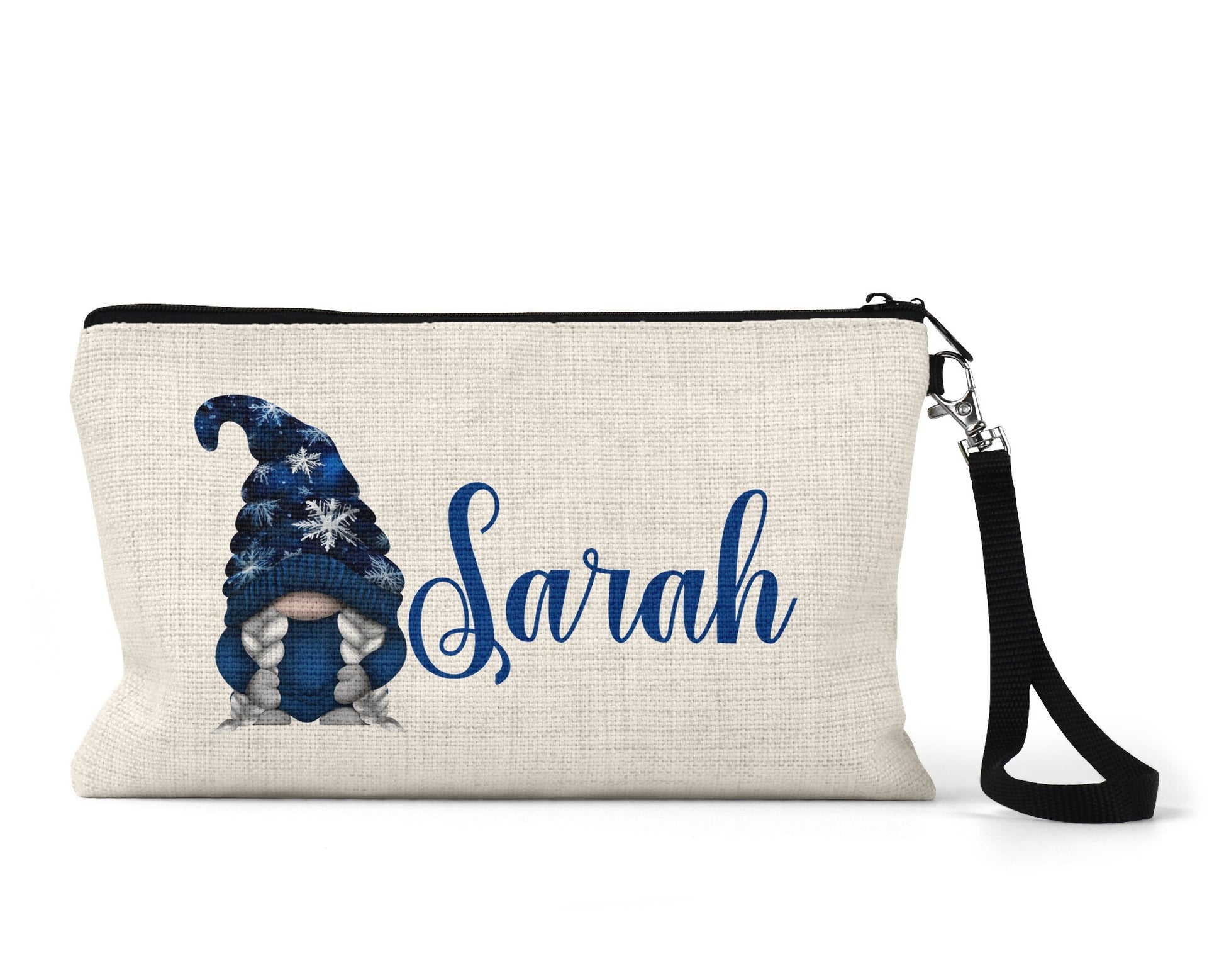 Personalized snowflake gnome makeup bag wristlet