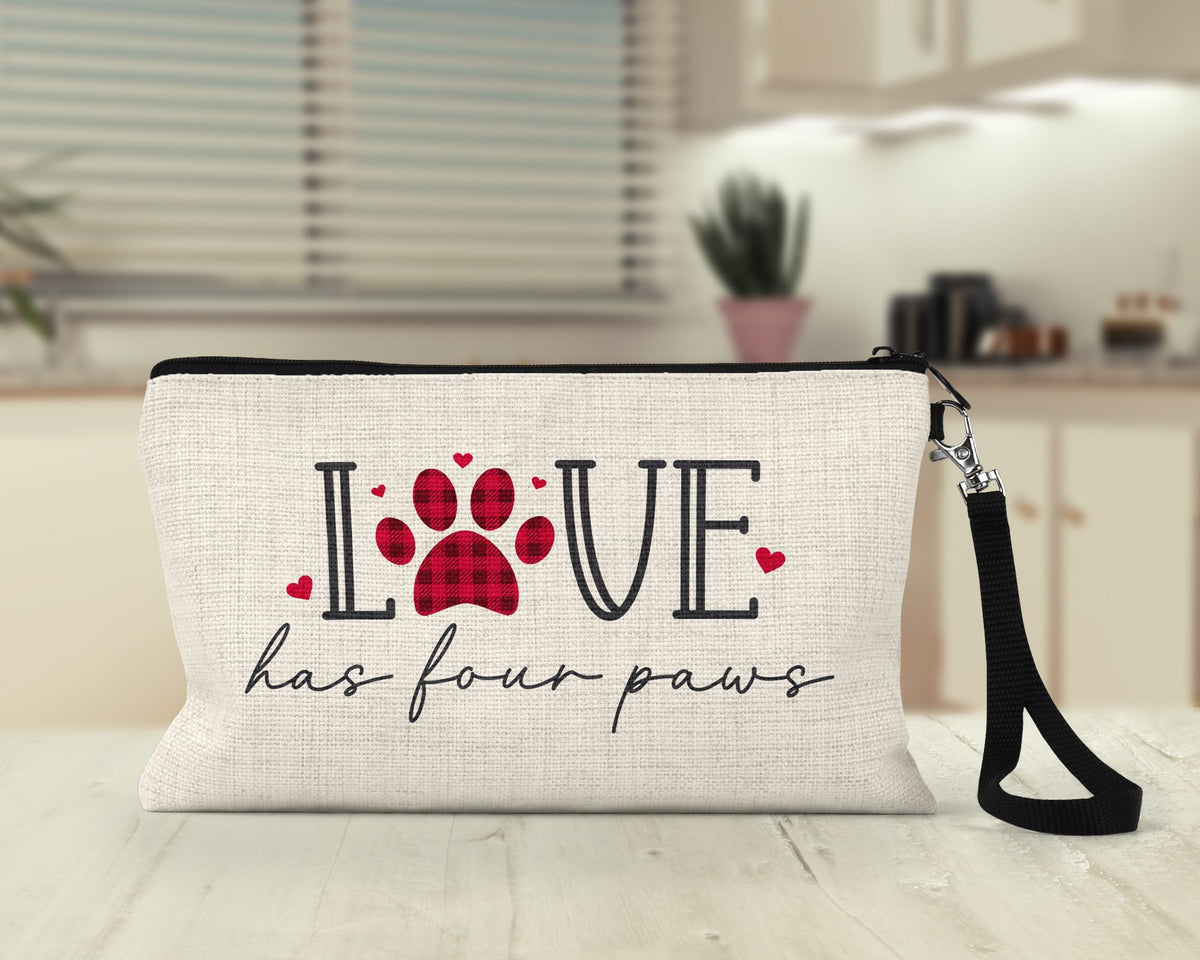 Love has four paws dog lover makeup bag wristlet