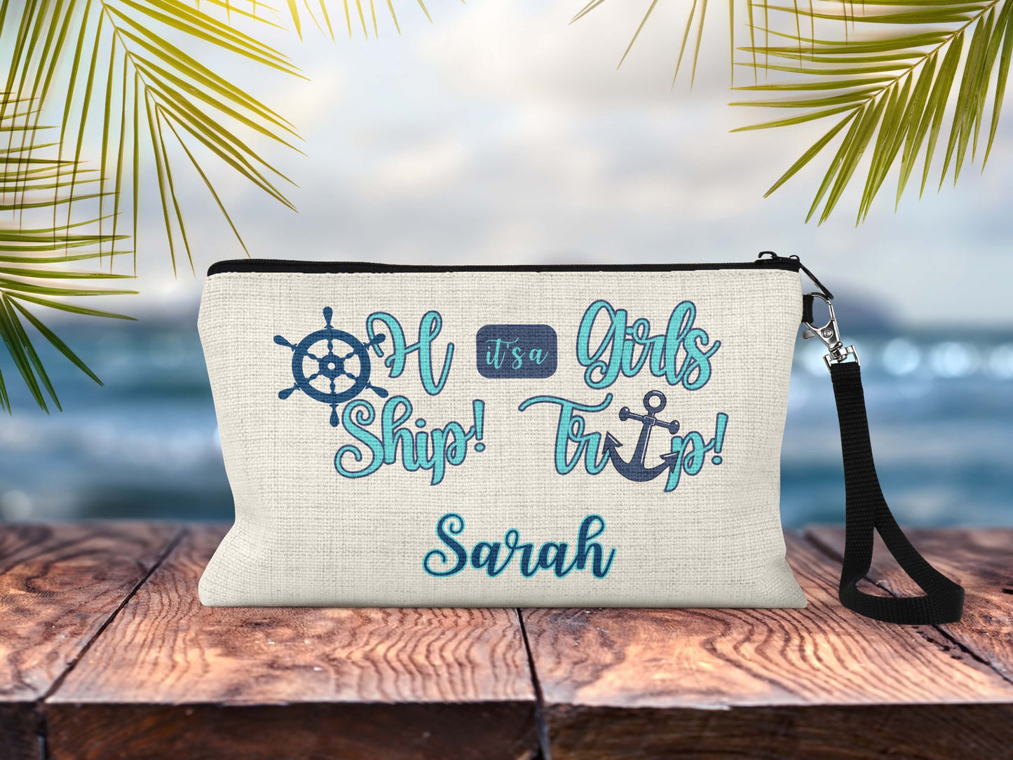 Personalized Oh Ship girls trip makeup bag wristlet